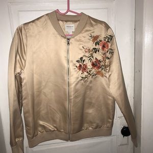 Satin floral embroidered bomber jacket